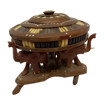 Sri Lankan Porcupine-Quill and Ebony Lidded Trinket Bowl