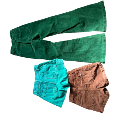 3 pairs Ghanda Kids  Size 10 -11 and teen 12-13 Pants Brown / Green shorts and flares 