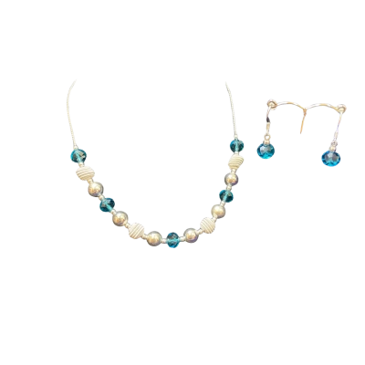 M&S Womens Earrings/40-45cm Necklace Blue/Silver Tone 