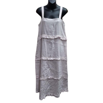 IMAGINE Size M/L 100% Linen Tiered maxi Summer Dress in Blush Pink