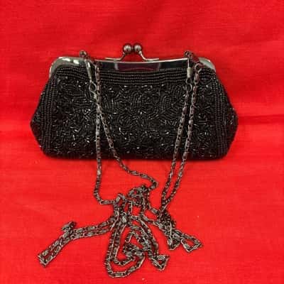  Women's Vintage-Style Black Beaded Evening Clutch Bag