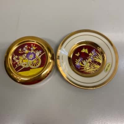 24KT Gold Edged Chokin Plate And Porcelain Trinket Box 