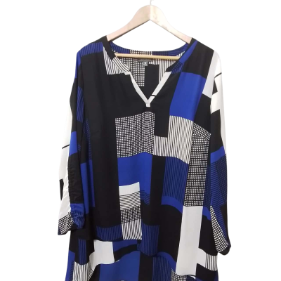 Autograph Womens Size 16 Short Sleeve Top / V-Neck Top Black  / Blue / White 