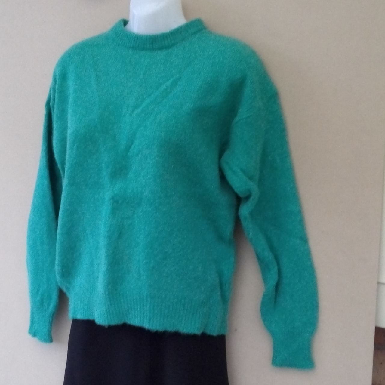 Womens VINTAGE PURE WOOL Crew Neck Jumper Green Size 12(s)