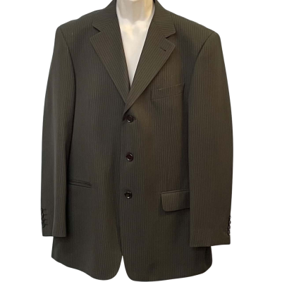 Park Avenue Collection Mens Size L/108 Suit Jacket Black/Pinstriped