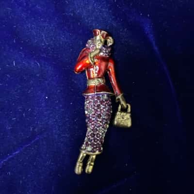 Vintage Red Hat Society Lady Brooch 