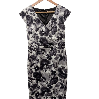 Laura Ashley Womens Size 8 Bodycon Dress Black / Grey / Floral
