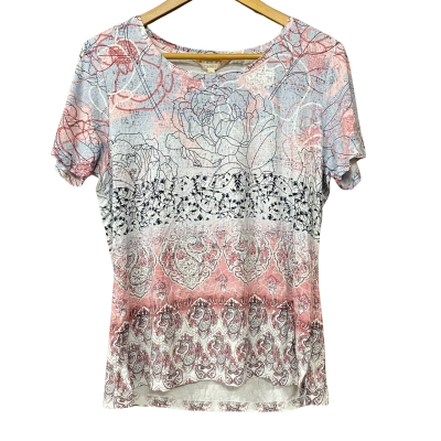 BNWT Noni B Womens Size M Blue Grey/Pink Pattern Top  