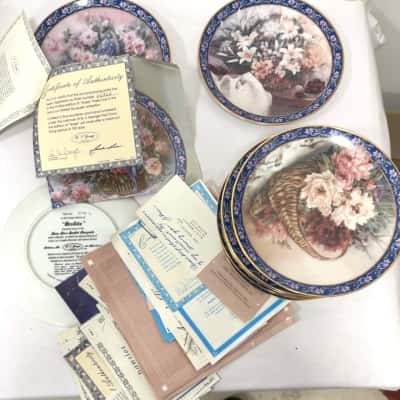 W.S. George Fine China Lena Liu “Basket Bouquets” Collector Plate Collection – 11 Plates with Certificates