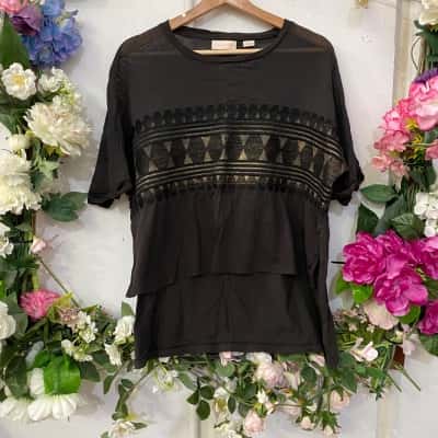 Sass & Bide Womens  Size S 3/4 Sleeve Top Black  / Gold 