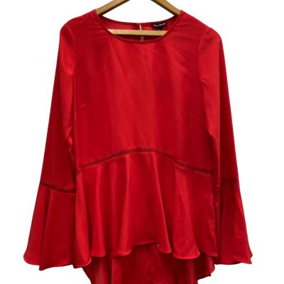 Yours Sincerely Size 12 Long Sleeve FLUTED Top Red RRP $59.00