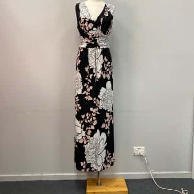 Gina Bacconi Womens  Size 18 Midi Dress Black  / Floral / Pink  / White 