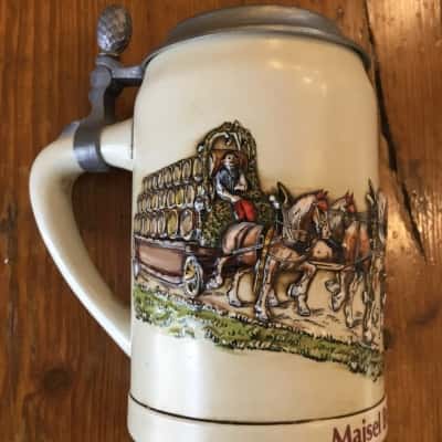 German Ceramic Beer Mug with Lid