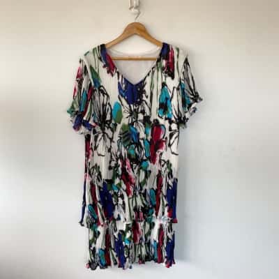 Noni B White Floral Short Sleeve High Low Dress Size XL 