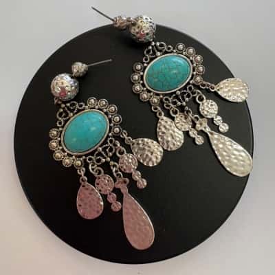  Boho Turquoise Dangle Stud Earrings 
