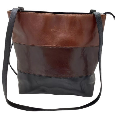 Cellini Womens Genuine Italian Leather Handbag Black  / Brown 