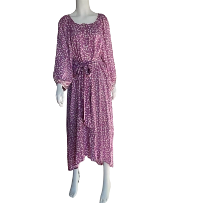 Natalie Martin Long Sleeve Lilac Floral Silk Dress Size L
