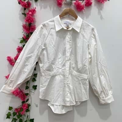 Witchery Womens Long Sleeve Shirt with Cinched Waist Size 16 White 