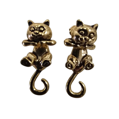  Womens Gold Tone Cute Cat Earrings