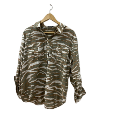 Sportscraft Womens  Size 14 Button Up Top Brown / Green / Striped / White 