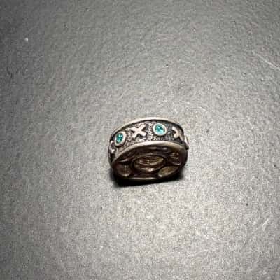 925 Sterling Silver 2g Round Aqua Stone Wheel Charm