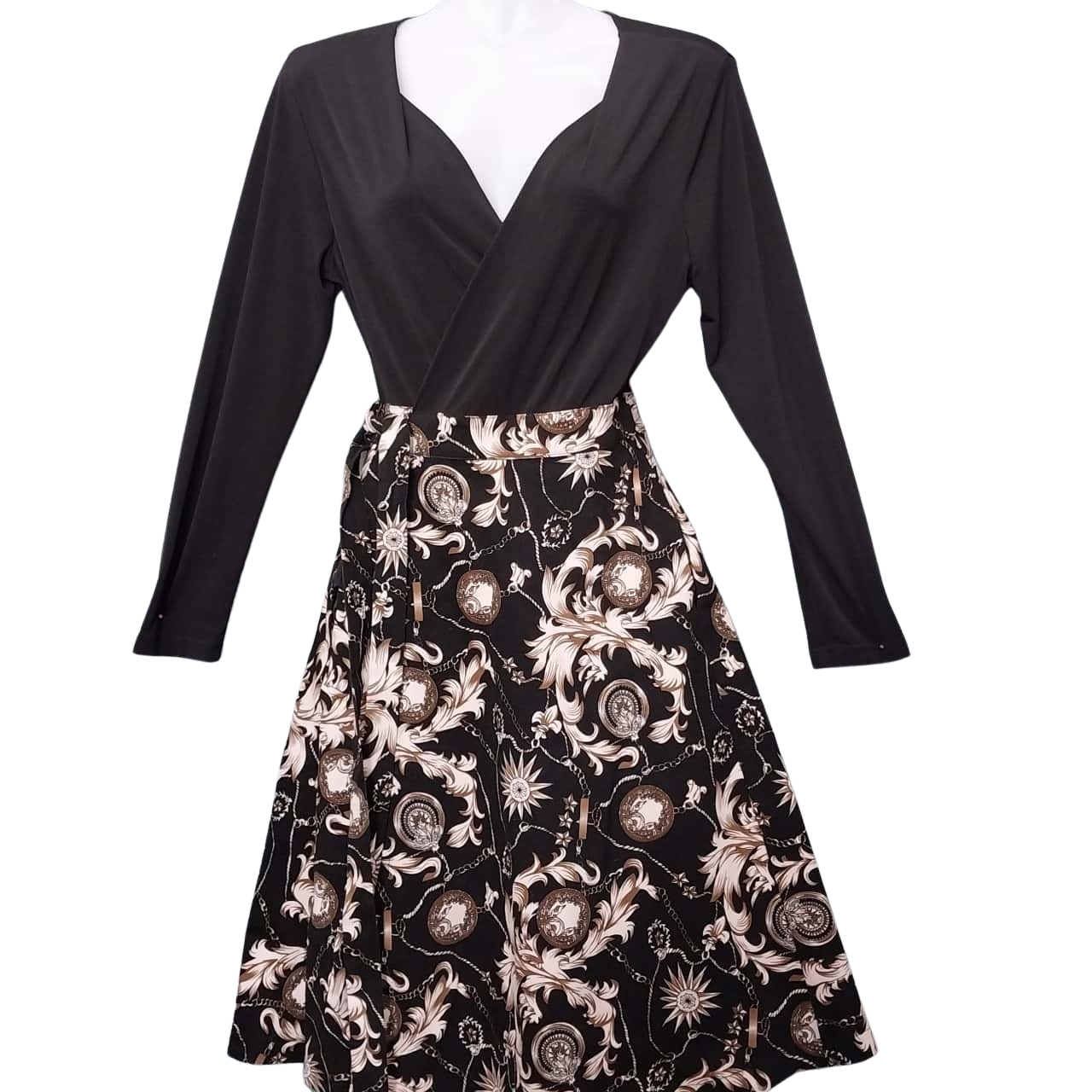 Diane Von Furstenberg ladie's Long Sleeve Dress ,Black / Pattern