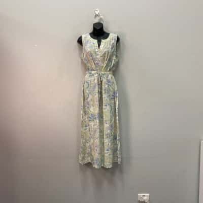 Sportscraft Womens  100% Silk Size 12 Maxi Dress Off White / Pattern 