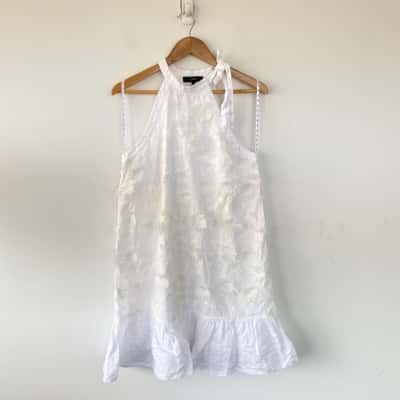 Saba White Floral Cotton Mini Dress Size 12 