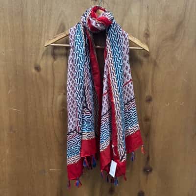 Gregory Ladner Red Lattice Print Scarf (New)