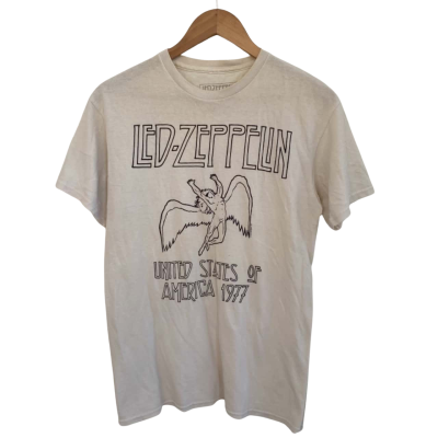 Led Zeppelin Mens  Size M Short Sleeve Shirt Cream / Off White 