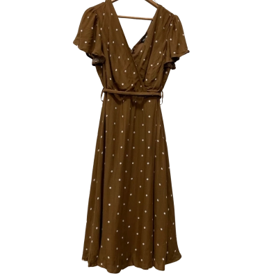 City Chic Womens  Size XS Midi Dress Brown / Polka Dot 