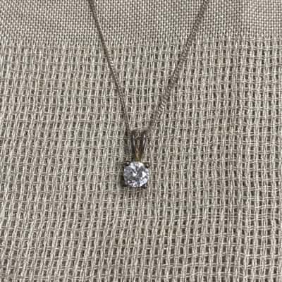  Womens 925 Silver Chain Diamanté Solitaire Necklace 