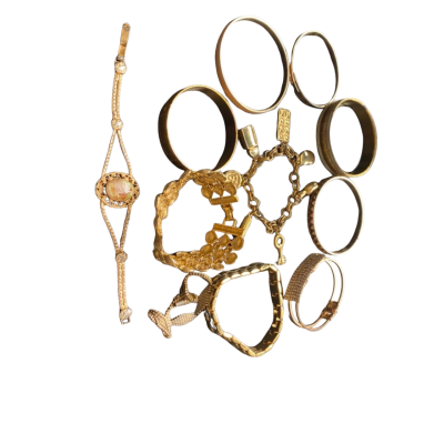  Womens Gold-tone Bangles & Bracelets, Bundle of 10