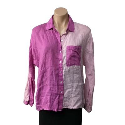 Just Jeans Womens Size 6 Two-Tone Pink 100% Linen Long Sleeve Shirt 