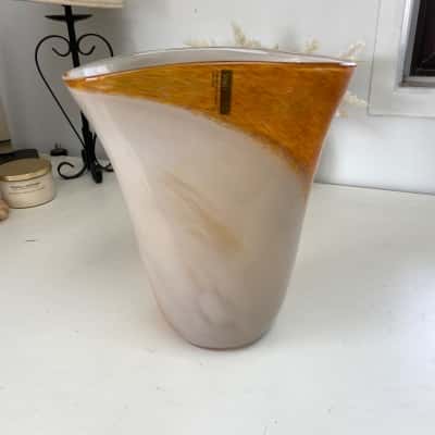 Valli Handmade Art Glass Vase Asymmetrical Handkerchief Rim With Dual Toned Design 