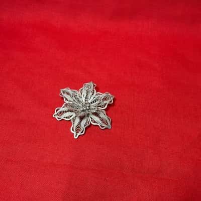 Silver Tone Filigree Flower Brooch