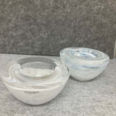 2x Kosta boda votives / Atoll candle holders designed by Anna EHRNER in 1990’s Swedish design art glass pieces