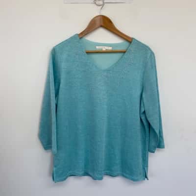 Noni B Blue Embellished Long SLeeve Jumper  Size XL 