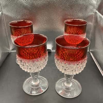 Vintage Red and Clear Cut Glasses 