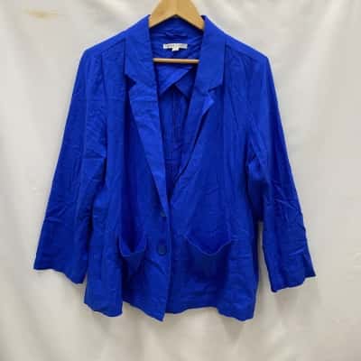 GRAE Linen Women's Size L Linen Blend Blazer Blue 