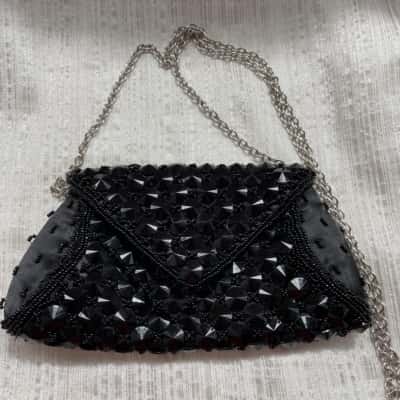 Morgan & Taylor Womens Clutch Black  with Silver metal strap