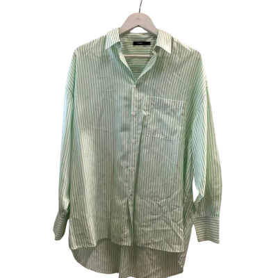 Bassike Womens  Size 2 Long Sleeve Shirt Green / Striped / White 
