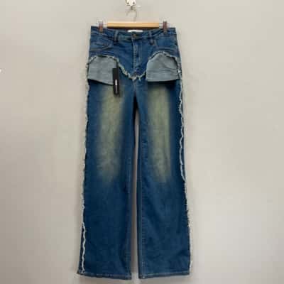  Fashion Nova Womens  Size 11 Wide Leg Stretch Jeans Blue 