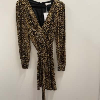  Kookai Womens  Size 34 Long Sleeve Dress Animal print / Black  / Gold 