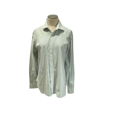 M.J. Bale Green Striped Long Sleeve Shirt Size 40 Slim Fit