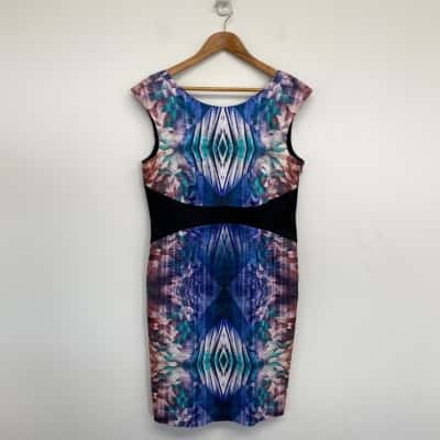 Table Eight Colourful Pattern Kendal Cap Sleeveless Place Dress  Size 14 