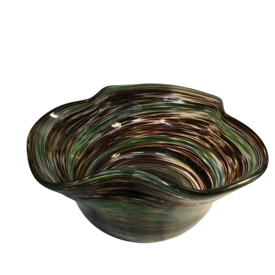 Glass Brown and Green Patterned Bowl Approx 25 x 13cm