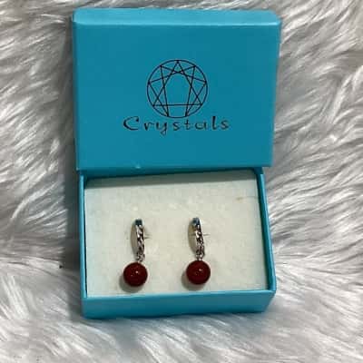  Womens Earrings Red / Sterling Silver 