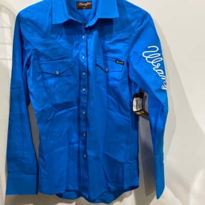 Wrangler Womens  Size 10 Long Sleeve Shirt Blue RRP$99