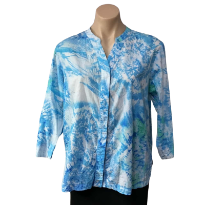 Black Pepper Womens Size 14 Blue / White / Green Pattern 3/4 Sleeve Top 